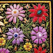 Load image into Gallery viewer, Zardozi embroidered large silk box, close up view. 
