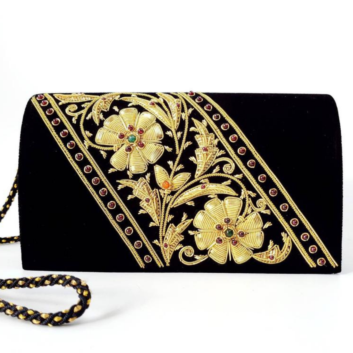 Gold black top clutch bag