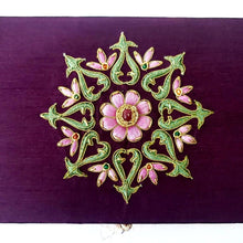 Load image into Gallery viewer, Embroidered floral decorative silk box, zardozi box, close up. 
