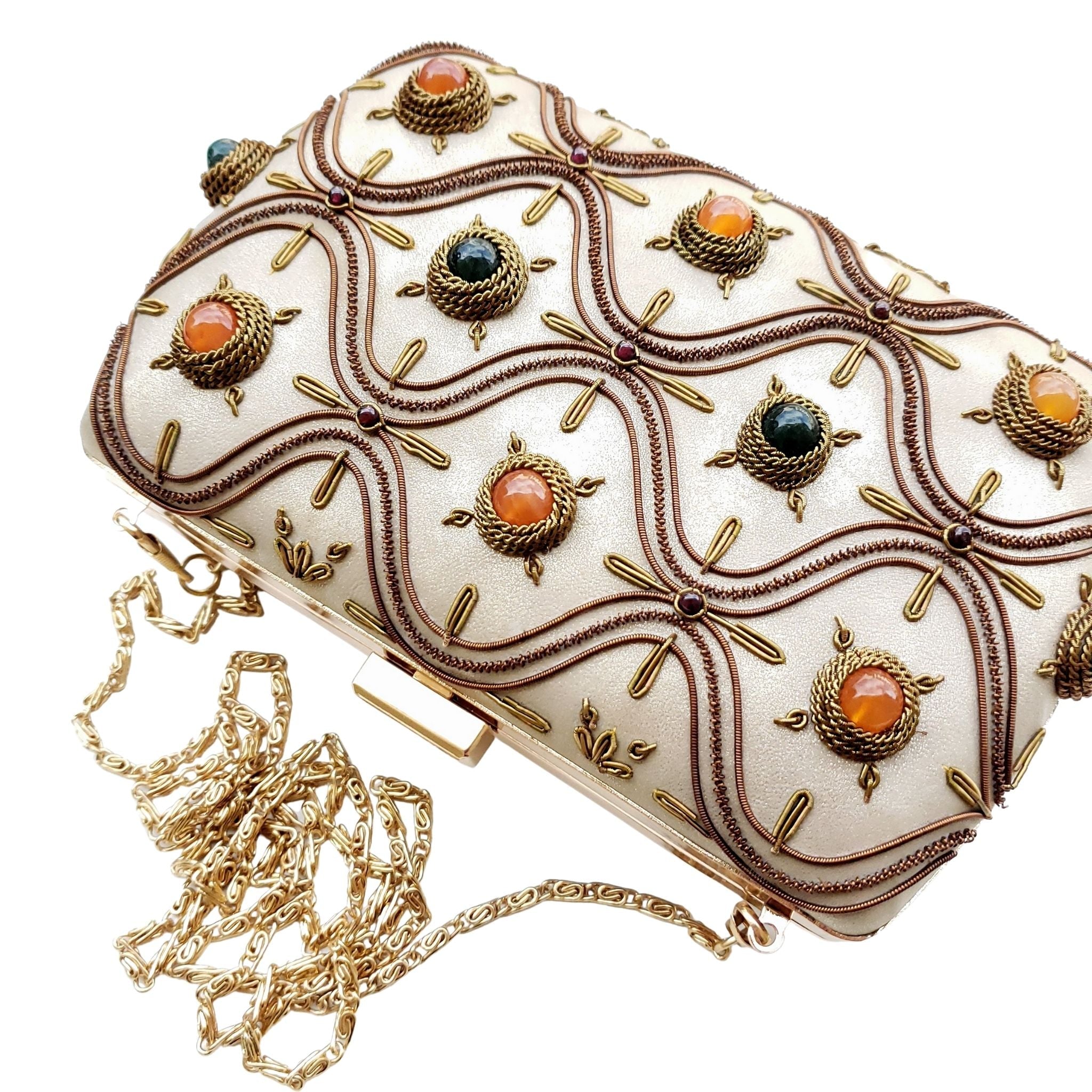 Beaded Brown and golden Embroidered Fashion Clutch Bags BR 25, For