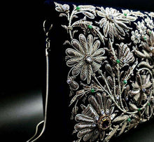 Load image into Gallery viewer, Embroidered Antique Silver Metallic Evening Bag with Amethyst BoutiqueByMariam
