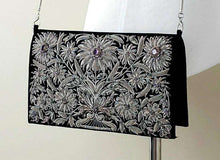 Load image into Gallery viewer, Embroidered antique silver metallic evening bag with amethyst, BoutiqueByMariam.
