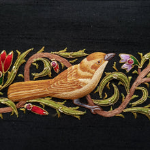 Load image into Gallery viewer, Embroidered bird on black silk keepsake box BoutiqueByMariam. 
