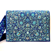 Load image into Gallery viewer, Embroidered turquoise blue floral iPad case briefcase with strap BoutiqueByMariam.
