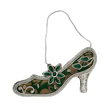 Load image into Gallery viewer, Embroidered green and gold womens shoe Christmas ornament BoutiqueByMariam.
