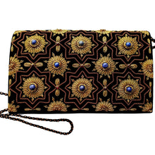 Load image into Gallery viewer, Embroidered luxury black velvet evening bag inlaid with lapis lazuli BoutiqueByMariam. 
