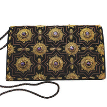 Load image into Gallery viewer, Formal evening bag embroidered in gold and copper stars and inlaid with amethyst gemstones BoutiqueByMariam. 
