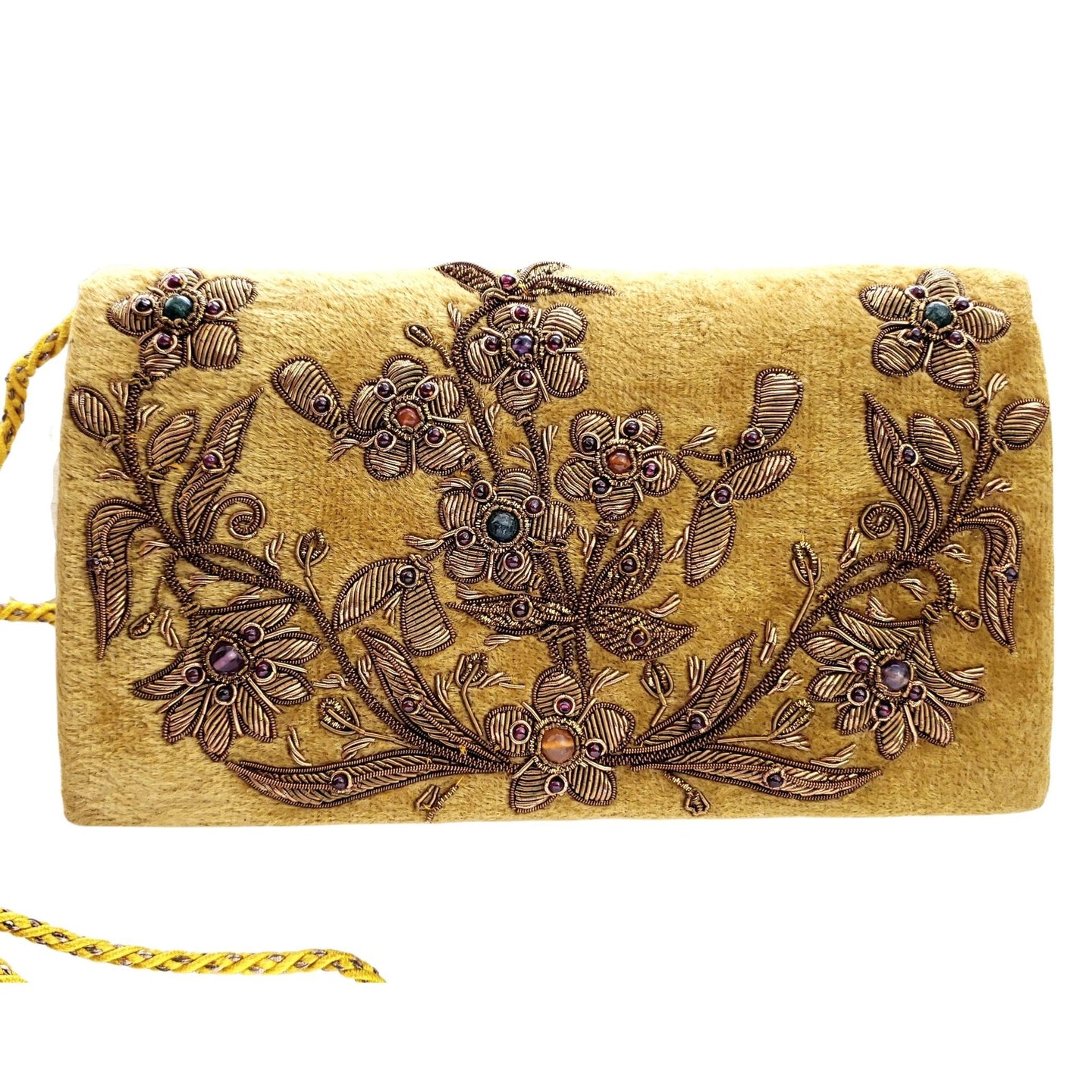 Gold velvet and bronze floral clutch bag BoutiqueByMariam. 