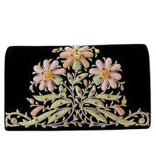 Load image into Gallery viewer, Embroidered Daisies on Velvet Clutch Bag
