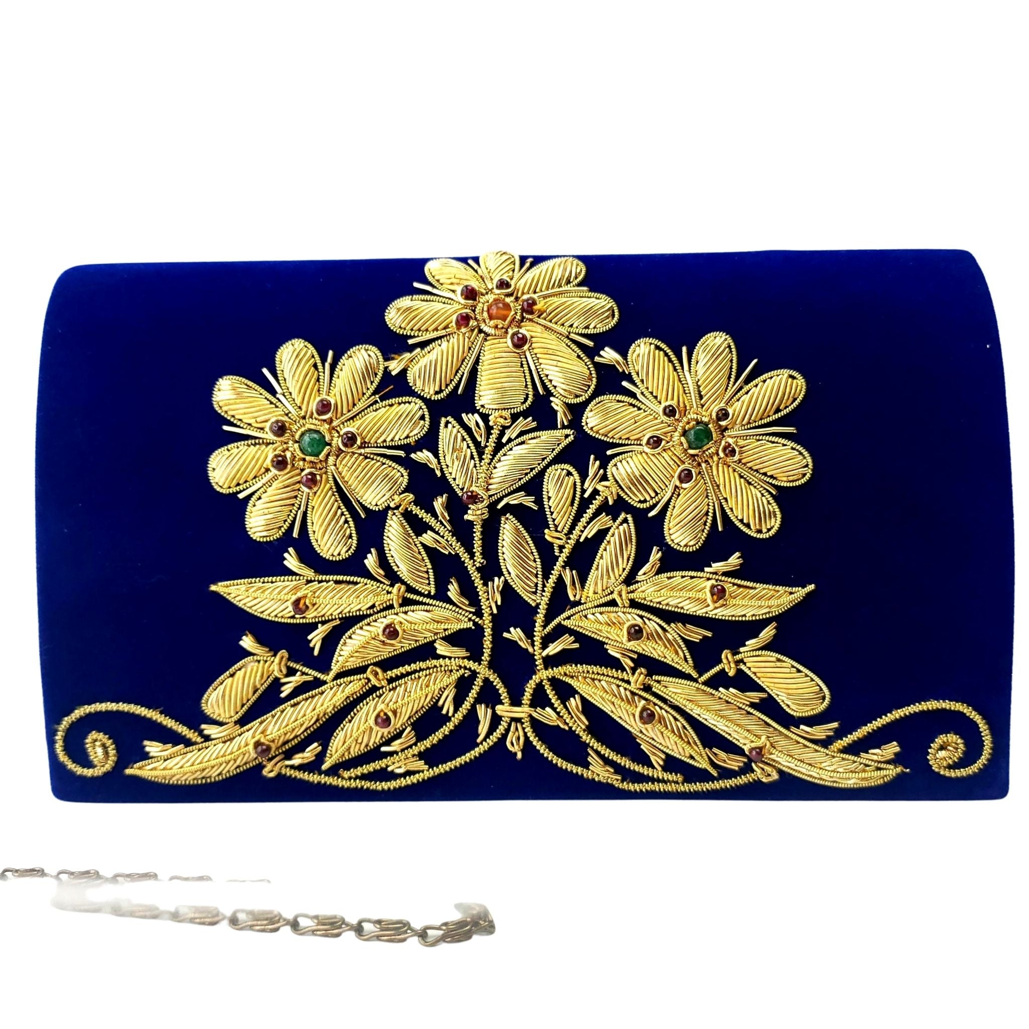 Luxury navy velvet evening bag with turquoise stones, embroidered  embellished purse, zardozi handbag, formal luxury designer clutch, party