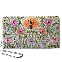 Load image into Gallery viewer, Multicolor floral embroidered silk handbag with rubies BoutiqueByMariam.
