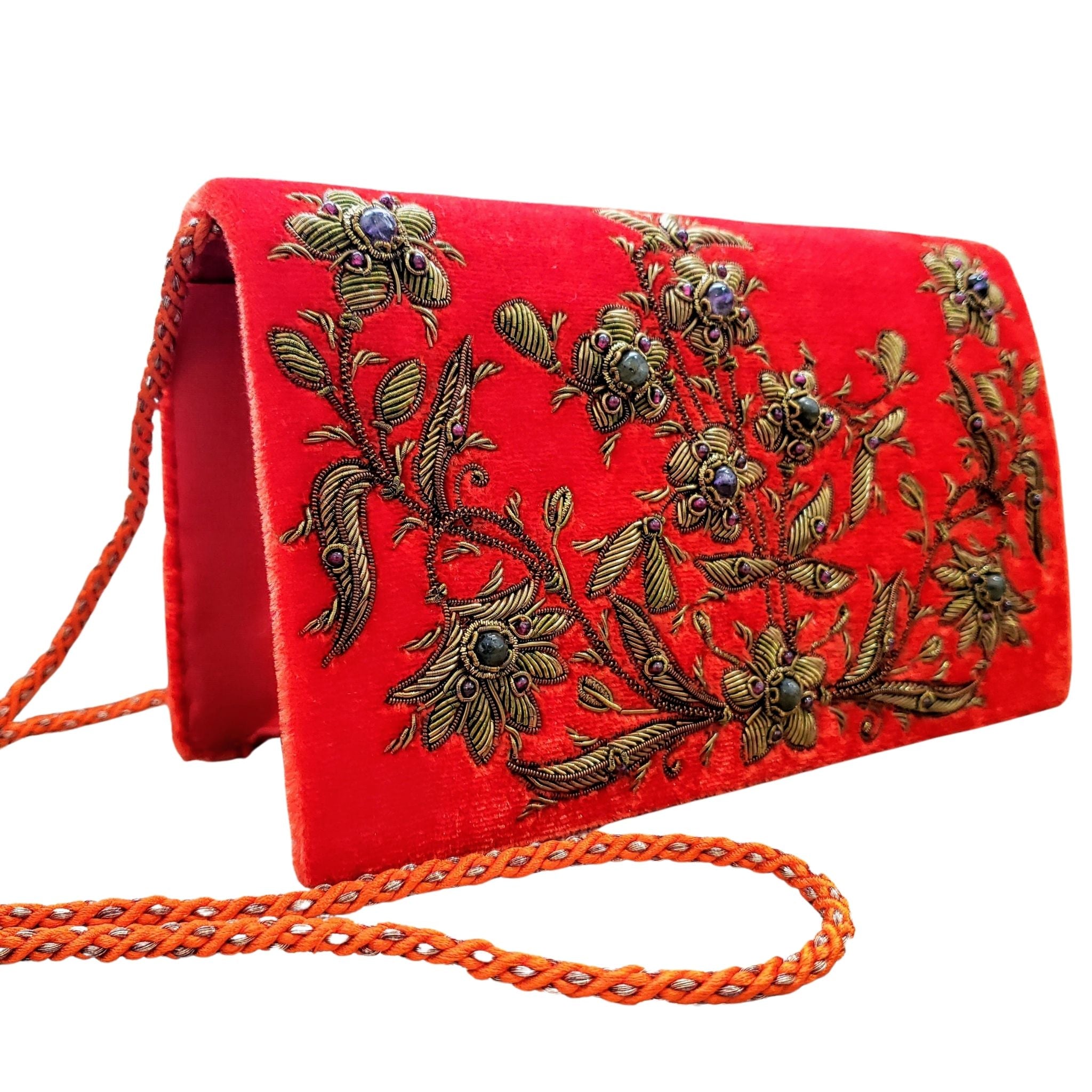 Velvet Clutch Handbag Embroidered Floral Pattern Ella - ShopiPersia