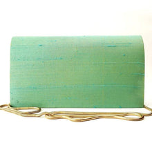 Load image into Gallery viewer, Posterior view teal blue silk handbag BoutiqueByMariam.
