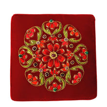 Load image into Gallery viewer, Red velvet embroidered square ring box BoutiqueByMariam. 
