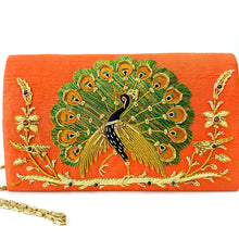Load image into Gallery viewer, Peacock Embroidered Clutch Bag, Front View
