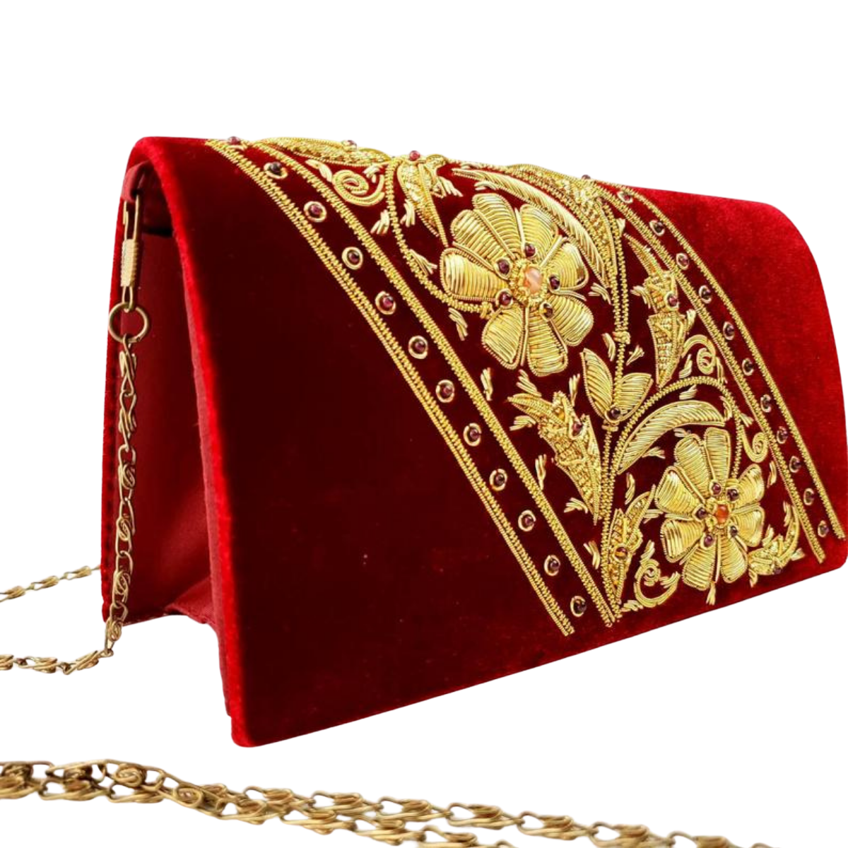 Embroidered Gold Floral Clutch with Garnets BoutiqueByMariam