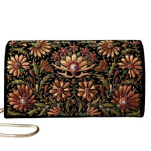Load image into Gallery viewer, Warm brown embroidered floral handbag with rubies BoutiqueByMariam. 
