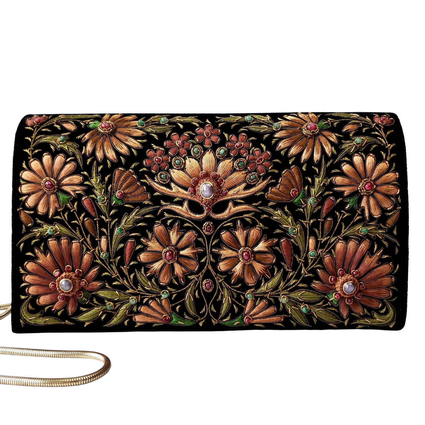 Warm brown embroidered floral handbag with rubies BoutiqueByMariam. 