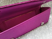 Load image into Gallery viewer, Magenta purple evening bag, interior view. 
