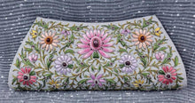 Load image into Gallery viewer, Embroidered Gray Floral Silk Clutch Bag with Star Ruby
