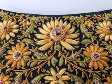 Load image into Gallery viewer, Designer hand embroidered yellow and gold lotus flower clutch bag with rubies. 

