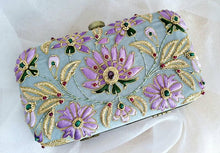 Load image into Gallery viewer, Wedding clutch lavender and gray minaudiere, bridesmaid clutch, wedding guest handbag
