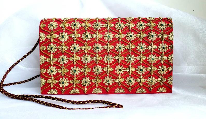 Red Gold Clutch with Green Onyx