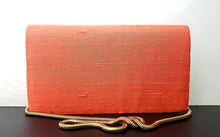 Load image into Gallery viewer, Orange Dupioni silk clutch bag with gold tone chain
